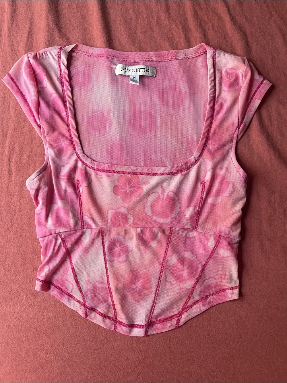 UO Mesh Floral Corset-Style Top